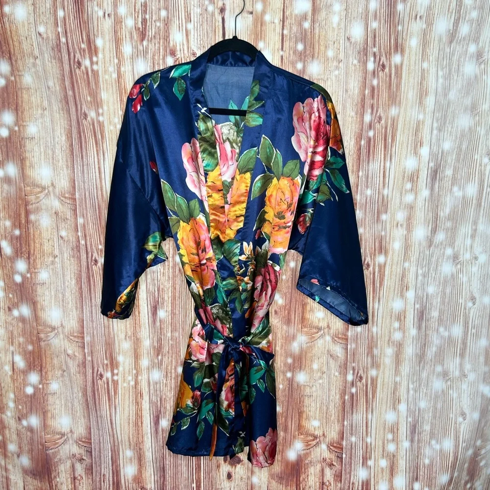 Kimono Robe Large or OS with Tie Sash Navy